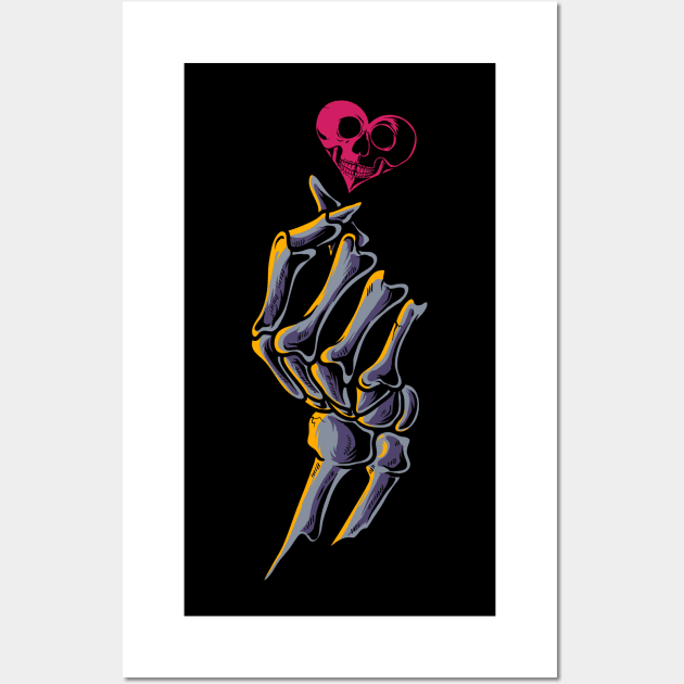 Skeleton Hand Korean Finger Heart Pink Skull Heart Wall Art by anubis1986